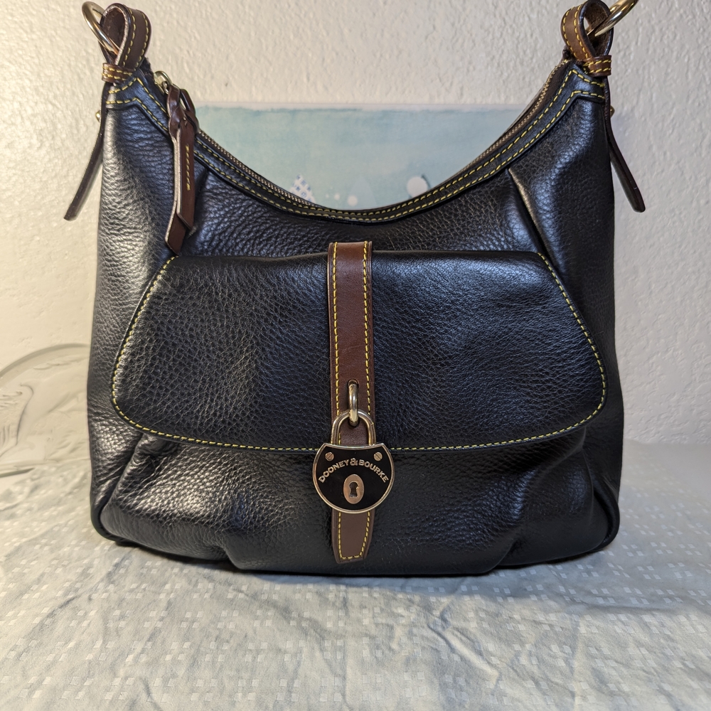 Dooney & Bourke Samba Black and Brown Hobo Bag with Pebbled Leather